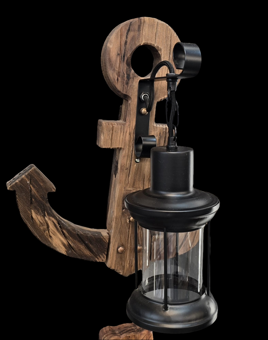 Applique lampada da parete in legno con forma Ancora per lampadina led E27 max 60w Stile Rustico Retrò di Universo