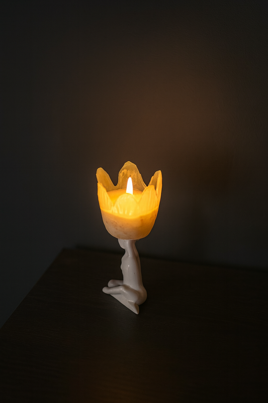 Porta candela decorativo in vetro e ceramica