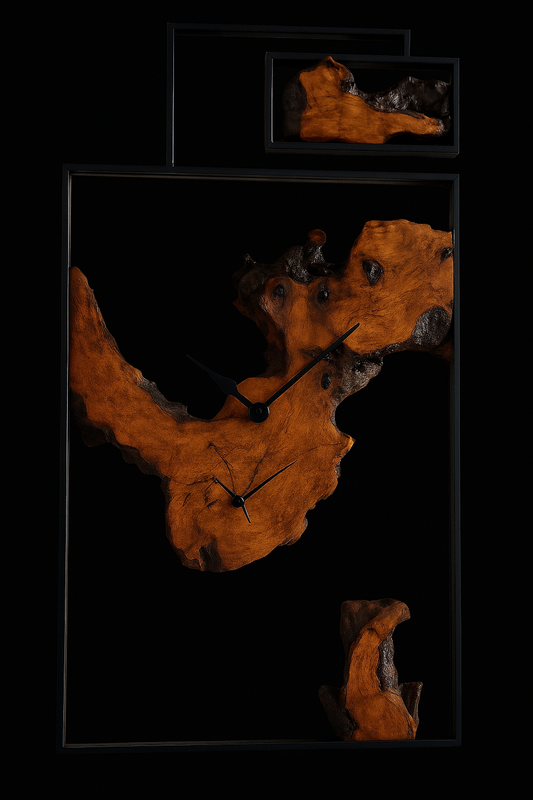 Orologio da parete in legno d’ulivo e ferro battuto 75cmx40cm