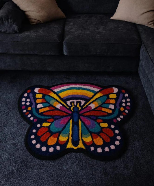 Tappeto trapuntato farfalla arcobaleno - Fatto a mano