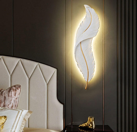 Applique decorativo in resina forma di piuma LED 12W CCT da 3000K a 6500K lampada di design parete luce camera da letto soggiorno
