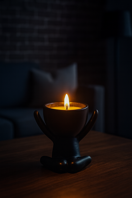 Portacandela decorativo in ceramica nera
