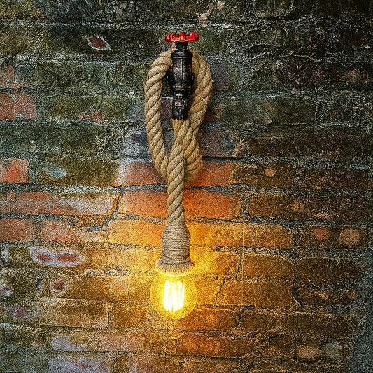 Applique a forma di rubinetto con portalampada in canapa E27